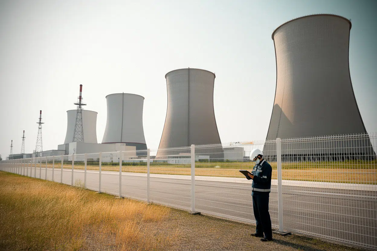 Technicien EDF surveillant une centrale nucléaire pendant la canicule